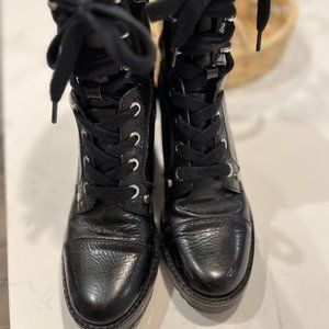 Marc Fisher Wyomi Women's 8 M Shoes Black Leather Platform Lace Up Combat Boots